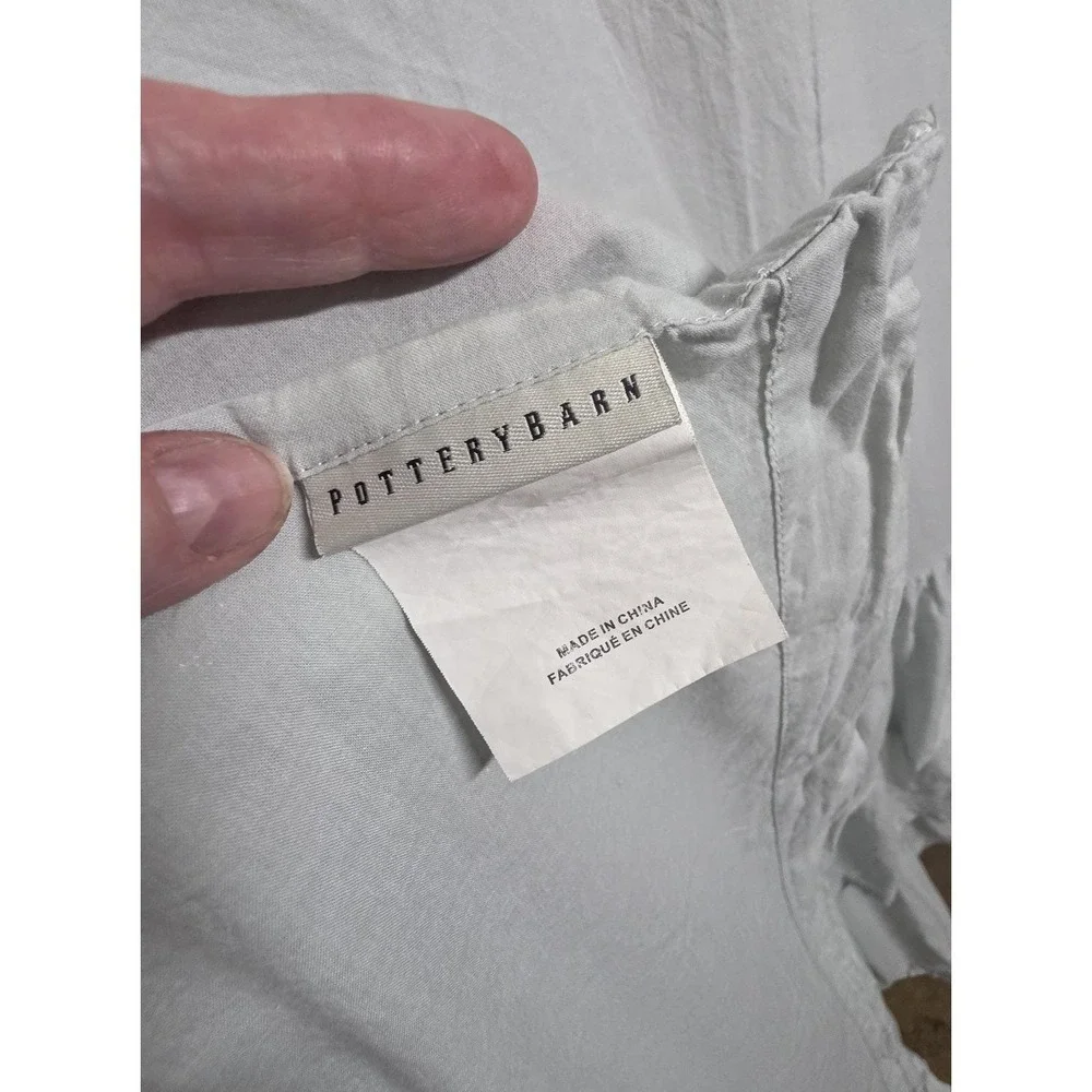 Pottery Barn Blue Gray Cotton Shower Curtain Tiered Ruffle Farmhouse Cottage